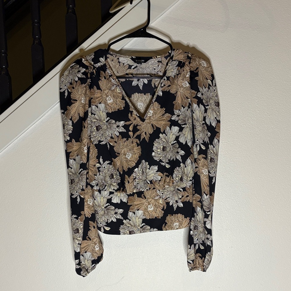 Express Black and Tan Floral Blouse